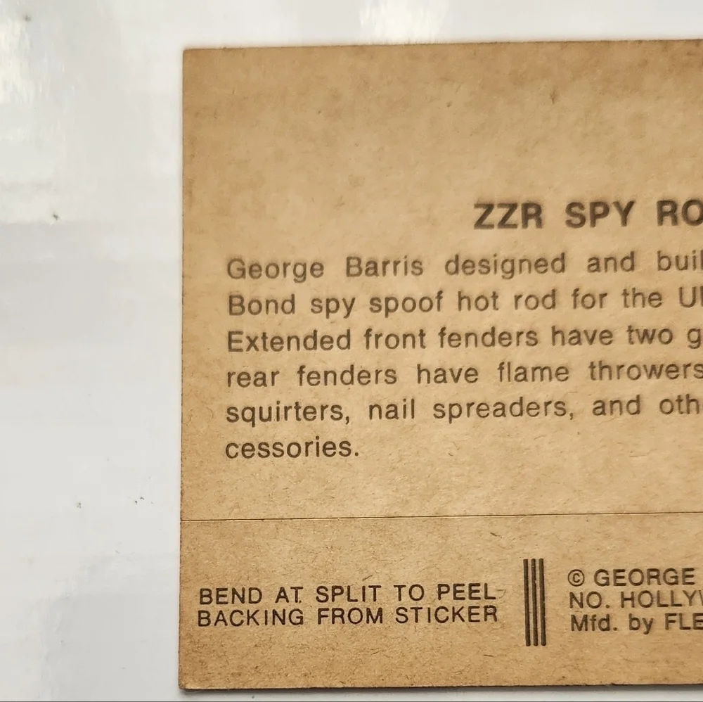 1974/1975 Fleer George Barris Kustom Cars Series 1 ZZR - Spy Rod Sticker Card Vn
